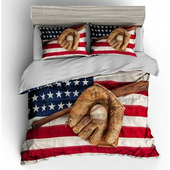 Vichonne 3D American Flag Baseball Comforter Sets Queen Size Boys Sports Bedding