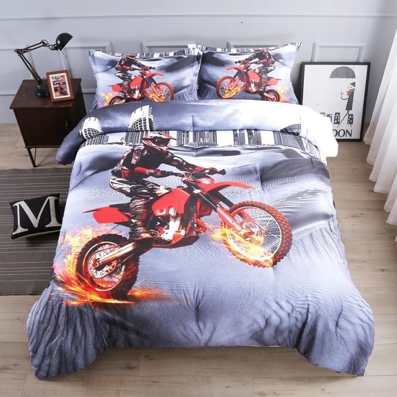 Vichonne Dirt Bike Comforter Sets Queen Size Racing Motocross Sports Extreme Theme Bedding Sets for Boys
