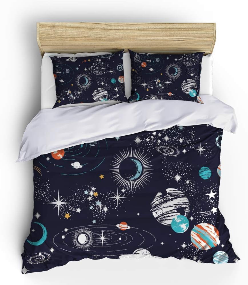 Vichonne Galaxy Space Comforter Sets Full Size Boys Universe Adventure Stars Printed Kids Bedding
