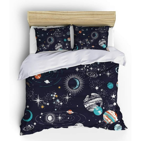 Vichonne Galaxy Space Comforter Sets Full Size Boys Universe Adventure Stars Printed Kids Bedding
