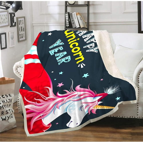 Vichonne Happy Unicorn Year Throw Blanket Soft Plush Sherpa Kids Men Women Fleece Blankets for Home Decor Traveling Camping Picnic 60"x 80"