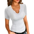 thumbnail image 1 of Vichvvy T Shirts for Women Summer Short Sleeves V Neck Slim Fitted Casual Tops Blouses Shirt Basic Tee White L, 1 of 4