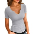 thumbnail image 1 of Vichvvy T Shirts for Women Summer Short Sleeves V Neck Slim Fitted Casual Tops Blouses Shirt Basic Tee Grey, 1 of 1