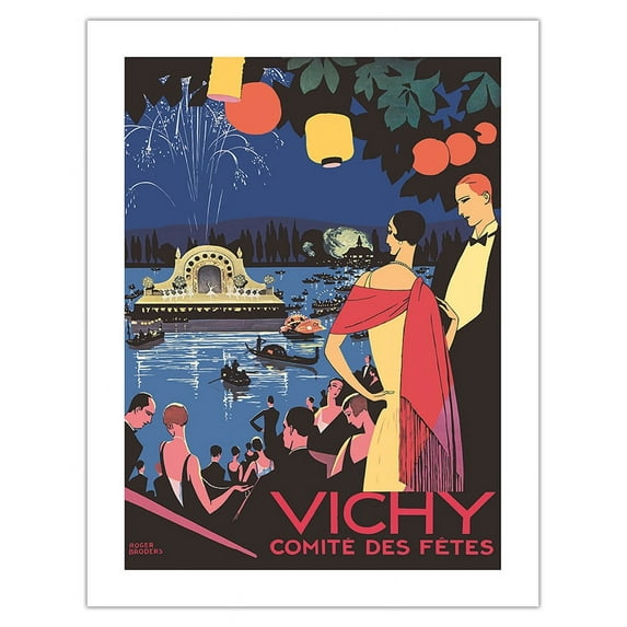 Vichy France - Comité des Fêtes Festival - Vintage Travel Poster by Roger Broders c.1926 - Bamboo Fine Art 290gsm Paper (Unframed) 17x22in