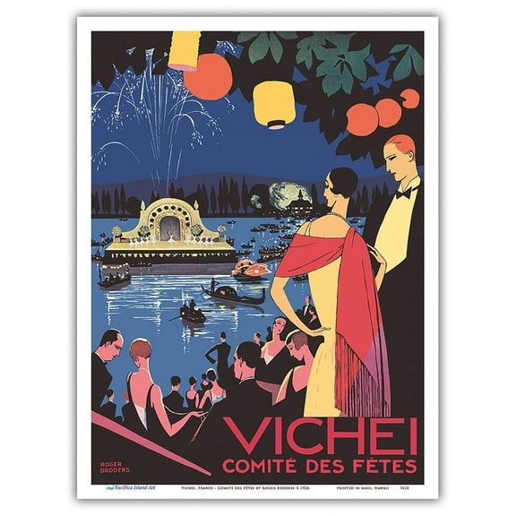 Vichy France - Comité des Fêtes Festival - Vintage Travel Poster by Roger Broders c.1926 - Master Art Print (Unframed) 9in x 12in