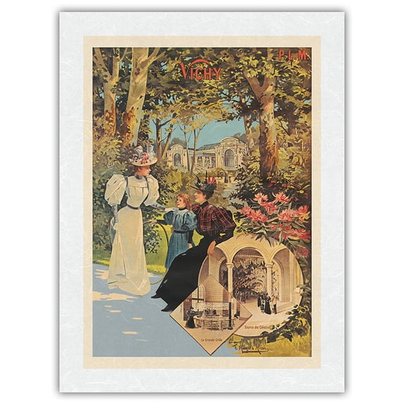 Vichy France - Paris-Lyon-Méditerranée (PLM) - Vintage Railroad Travel Poster by Hugo F. D’Alési c.1900 - Japanese Unryu Rice Paper Art Print (Unframed) 18 x 24 in