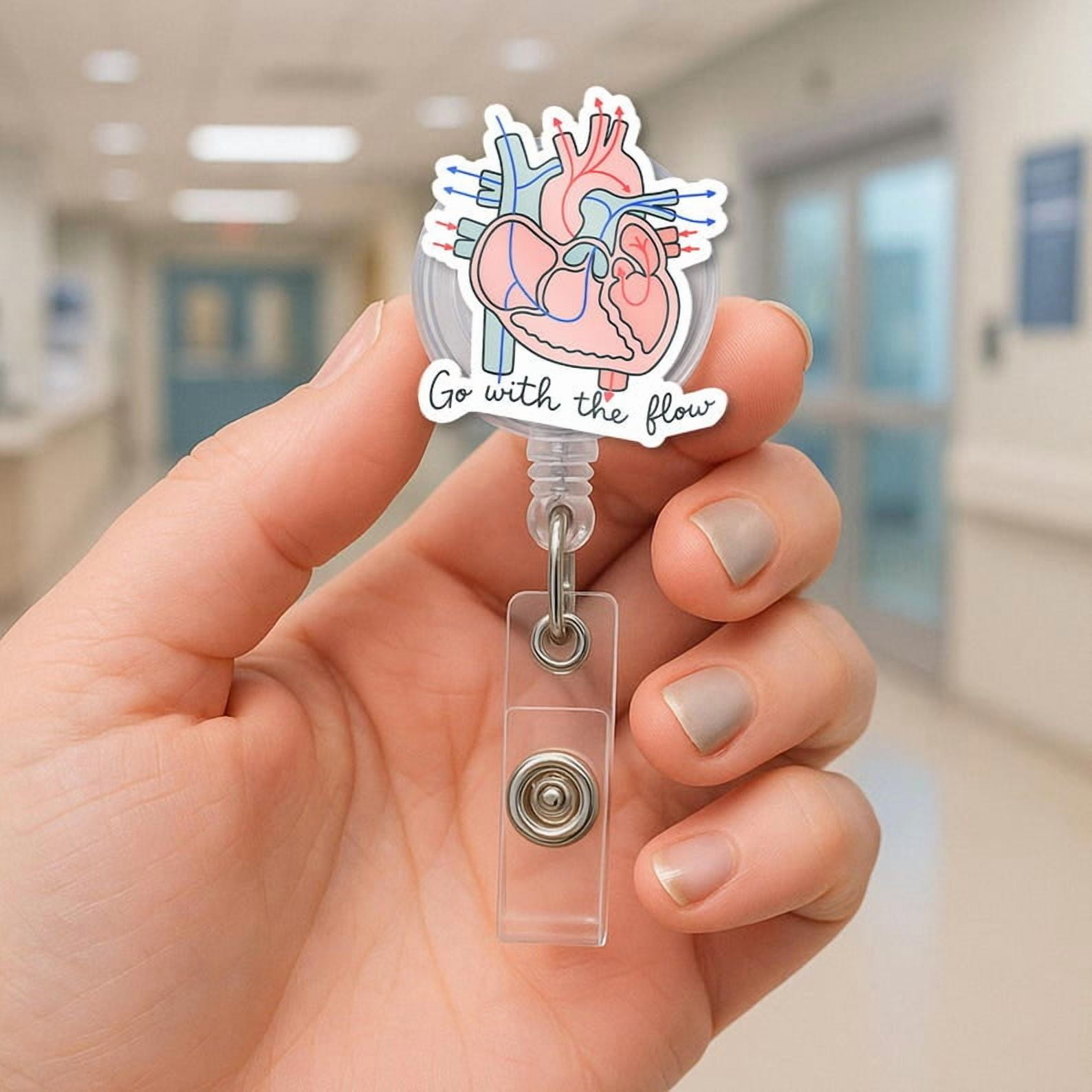 ViciArt Anatomical Heart Badge Reel, Acrylic Retractable ID Holder, Go With the Flow Clip