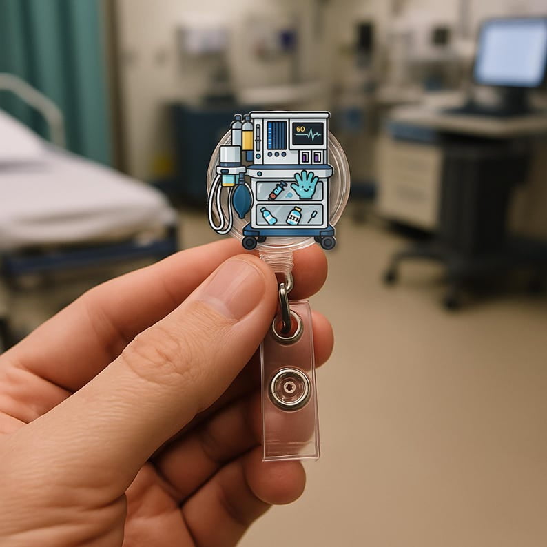 ViciArt Anesthesia Machine Badge Reel, Acrylic Retractable ID Holder, Funny CRNA Anesthesiologist Clip