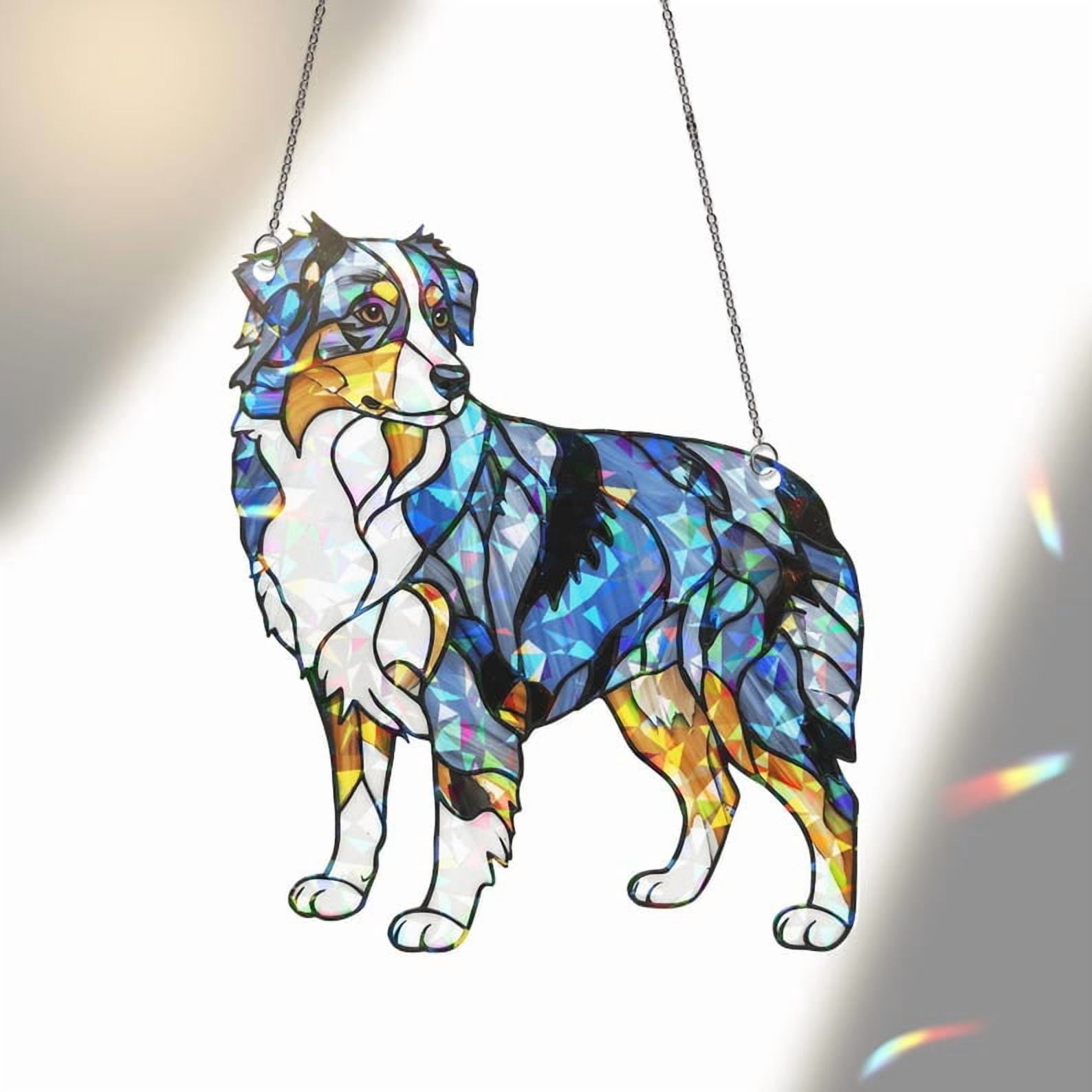 ViciArt Australian Shepherd Acrylic Suncatcher, 9” Holographic Dog Window Hanging, Blue Merle Decor