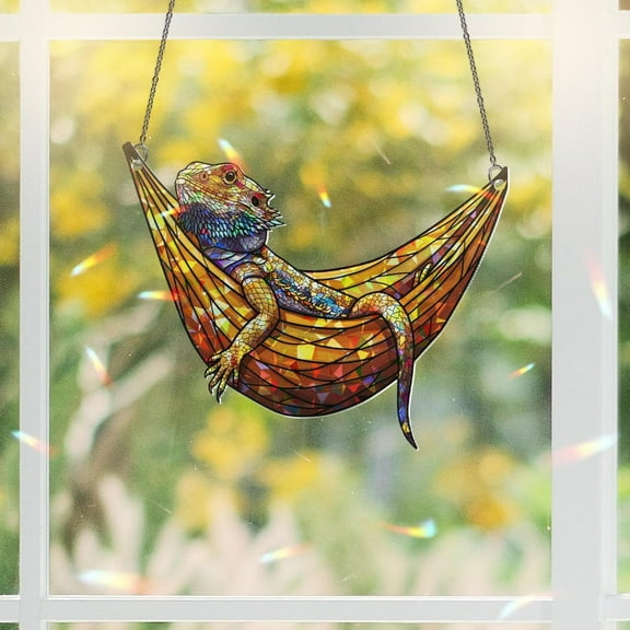 ViciArt Bearded Dragon Acrylic Window Hanging, 4" Holographic Lizard Suncatcher, Colorful Decor