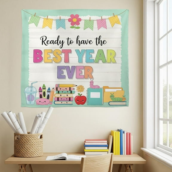 ViciArt Best Year Ever Classroom Tapestry – 40"x60" Polyester Back to School Wall Banner, Cute Teacher Decor