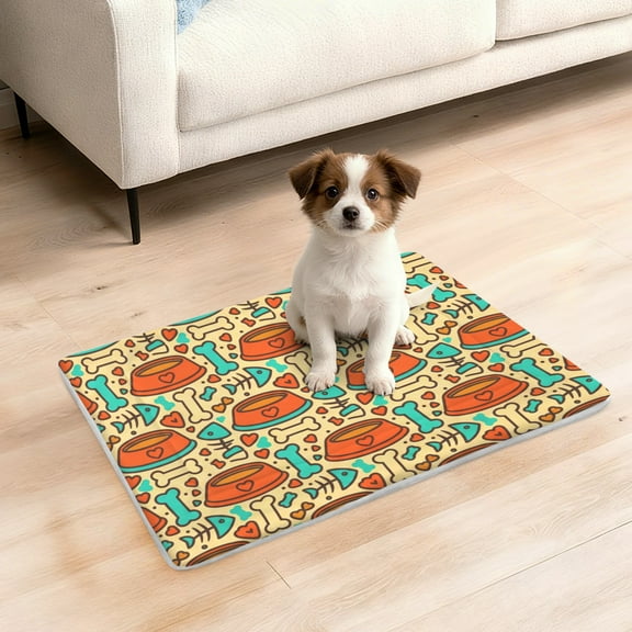 ViciArt Bone & Fish Pattern Pet Mat,  25"x18", Soft & Cozy, for Cats & Small Dogs