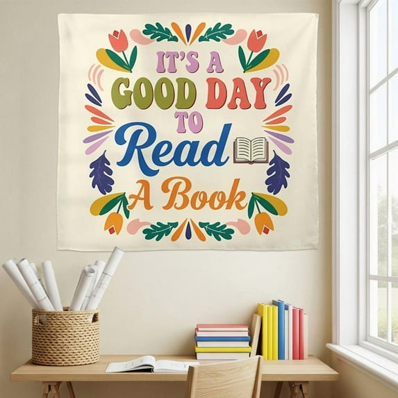 ViciArt Book Lover Wall Tapestry, 51"x60" Polyester Hanging, Colorful Reading Banner Classroom Decor