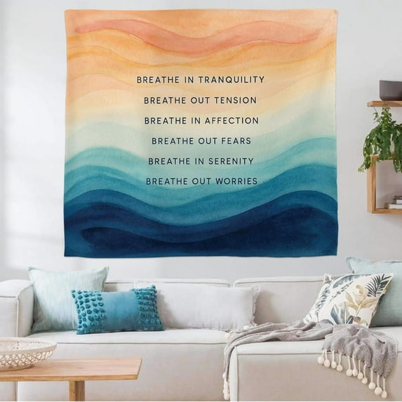 ViciArt Breathe In Tranquility Tapestry – 60"x80" Polyester Boho Gradient Wave Wall Hanging, Inspirational Meditation Decor