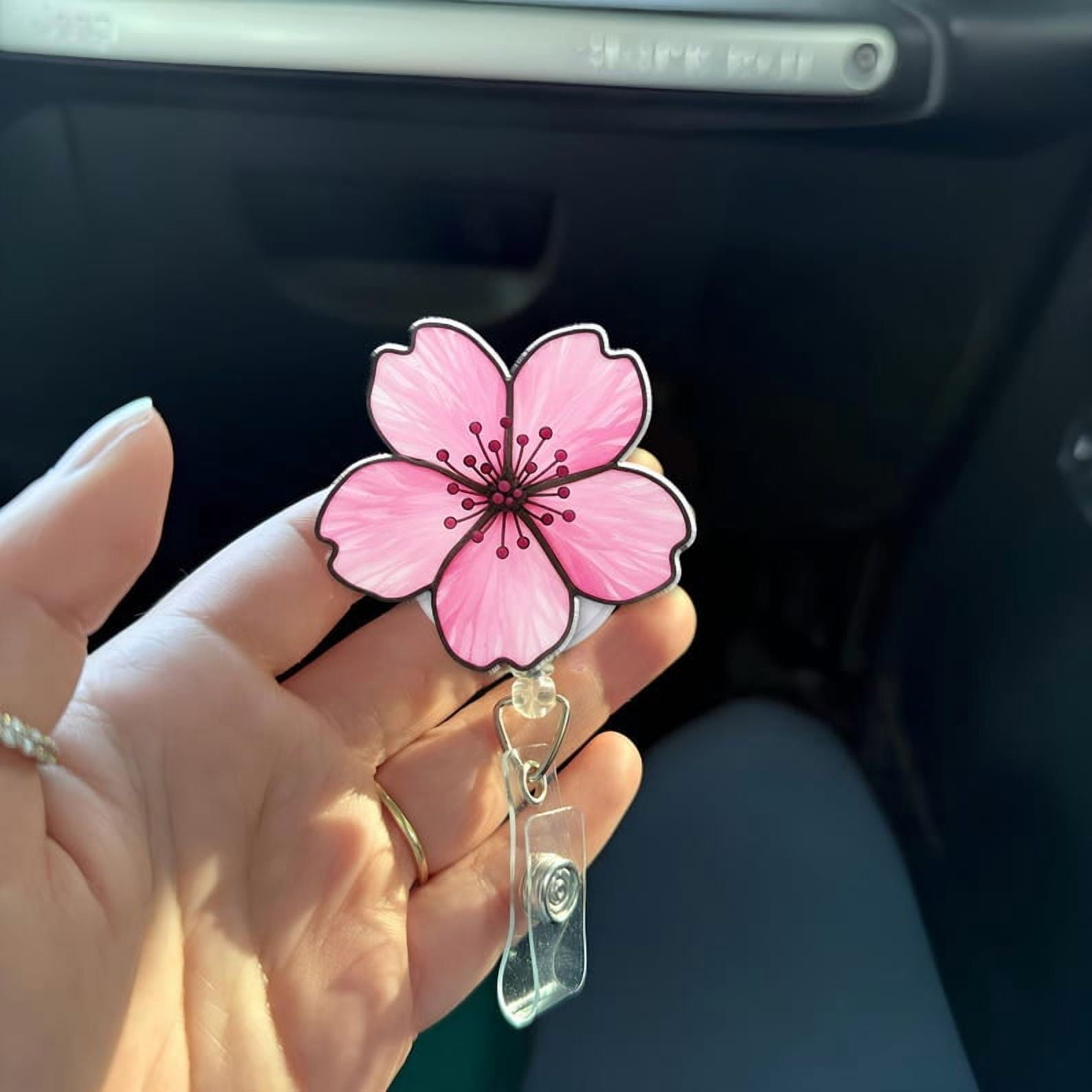 ViciArt Cherry Blossom Badge Reel, Acrylic Retractable ID Holder, Pink Sakura Flower, Nurse Clip