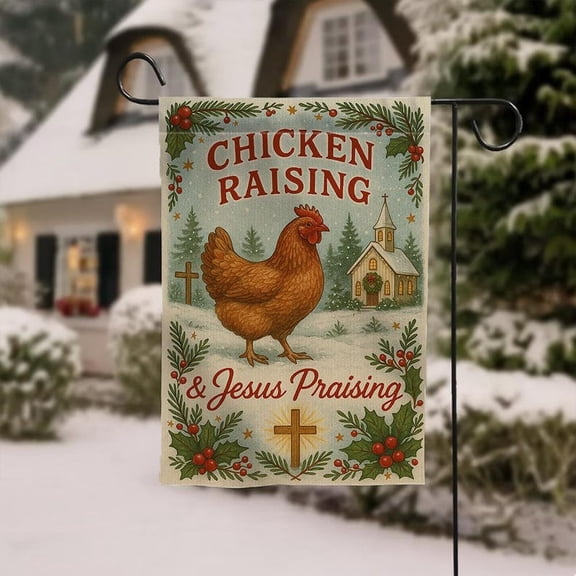 ViciArt Chicken Raising & Jesus Praising Garden Flag – 12" x 18" Outdoor Faith Decor, Holiday Yard Banner