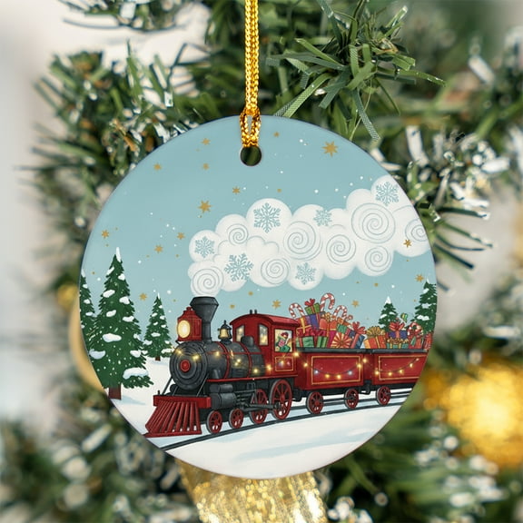 ViciArt Christmas Train Ornament, 3" Ceramic Holiday Tree Decor with Gifts & Snow
