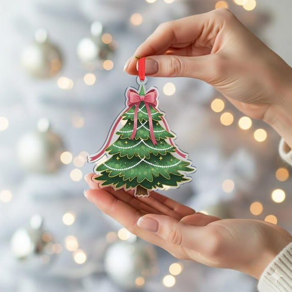ViciArt Christmas Tree Ornament with Bow – Double-Sided UV Printed Holiday Decor
