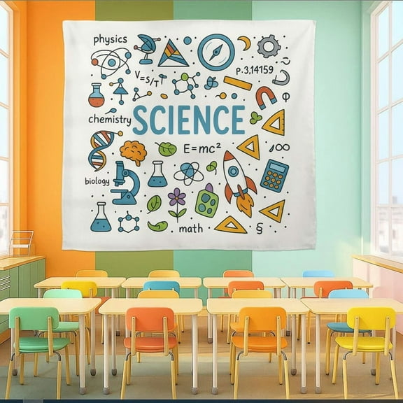 ViciArt Colorful Science Classroom Tapestry – 30"x40" Polyester STEM Wall Art, Educational School Banner, Kids Room Decor