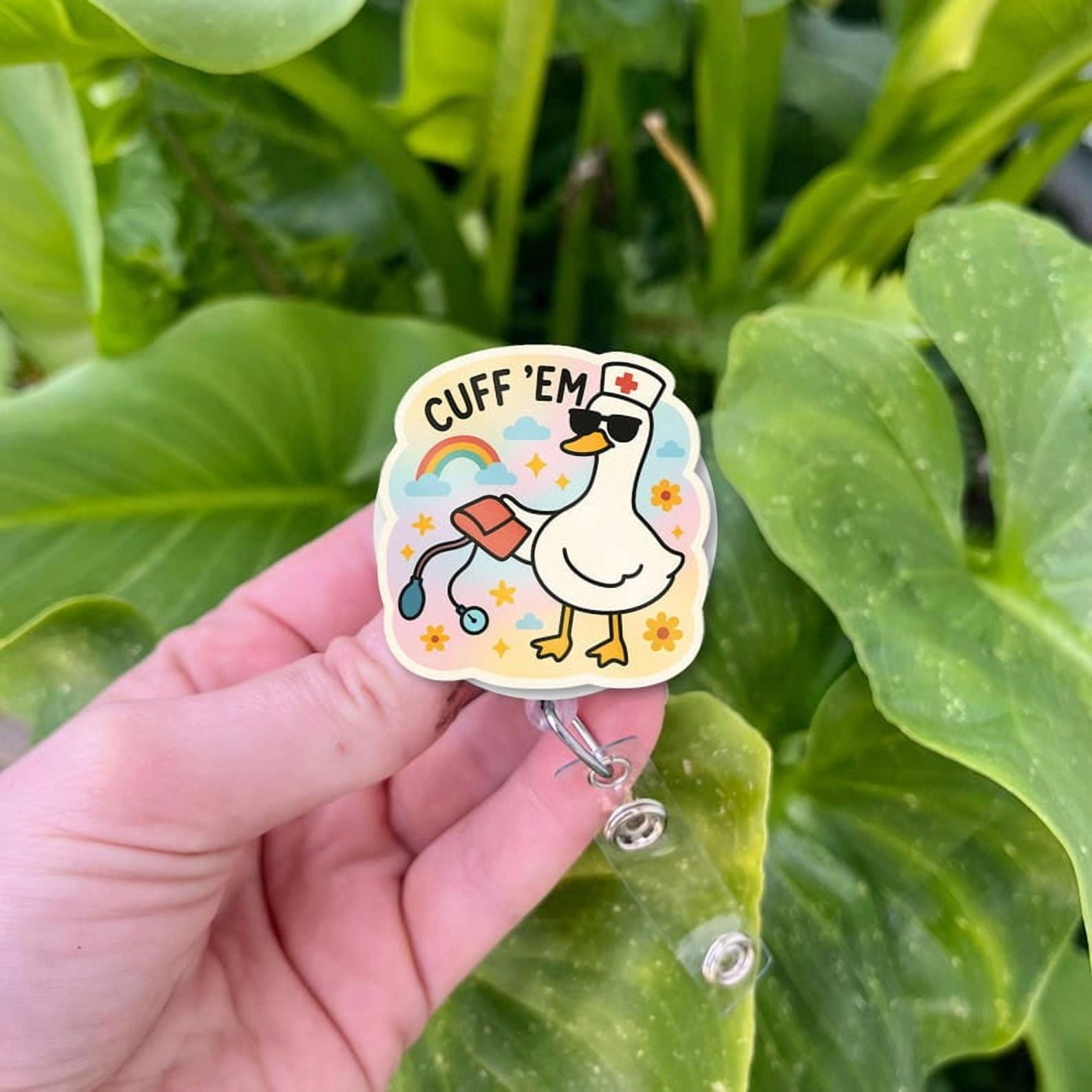 ViciArt Cuff ’Em Funny Goose Nurse Badge Reel, Acrylic Retractable ID Holder, Belt Clip