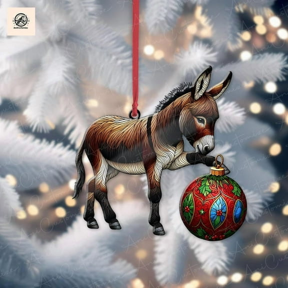 ViciArt Donkey Christmas Ornament, Holiday Donkey Decor, Funny Xmas Gift, Fiber Wood/Acrylic