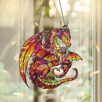 ViciArt Dragon Mom & Baby Acrylic Window Hanging, 4" Hologram Suncatcher, Stained Glass Decor
