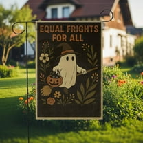 ViciArt Equal Frights for All Garden Flag – Funny Ghost Halloween Outdoor Decor, 12" x 18", Polyester Fabric
