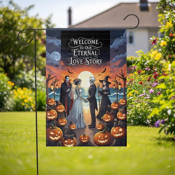 ViciArt Eternal Love Story Garden Flag – 12”x18” Gothic Halloween Wedding Outdoor Yard Decor