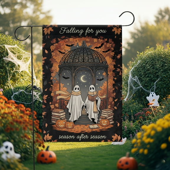 ViciArt Falling for You Ghost Garden Flag – 36”x60” Romantic Fall Halloween Outdoor Yard Sign