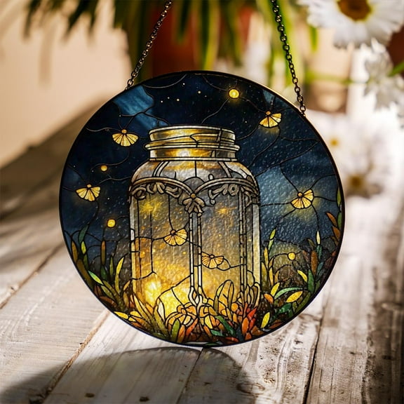 ViciArt Fireflies Glass Suncatcher - UV Printed Window Hanging, Nature-Inspired Home Decor