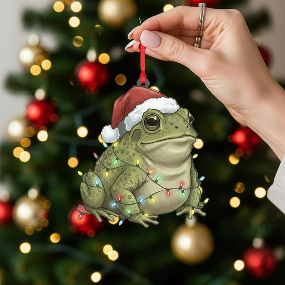 ViciArt Frog Christmas Ornament, Santa Hat & Holiday Lights, Festive Animal Hanging Decor
