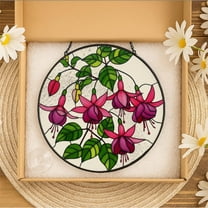 ViciArt Fuchsia Flowers Glass Suncatcher – Tropical Flower Window Hanging, Floral Home Decor, Garden Gift