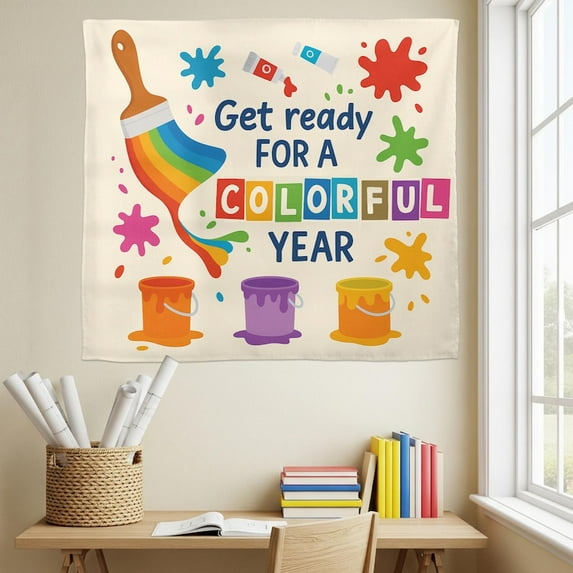 ViciArt Get Ready for a Colorful Year Classroom Tapestry – 60"x90" Polyester Back to School Wall Hanging, Rainbow Art Teacher Decor
