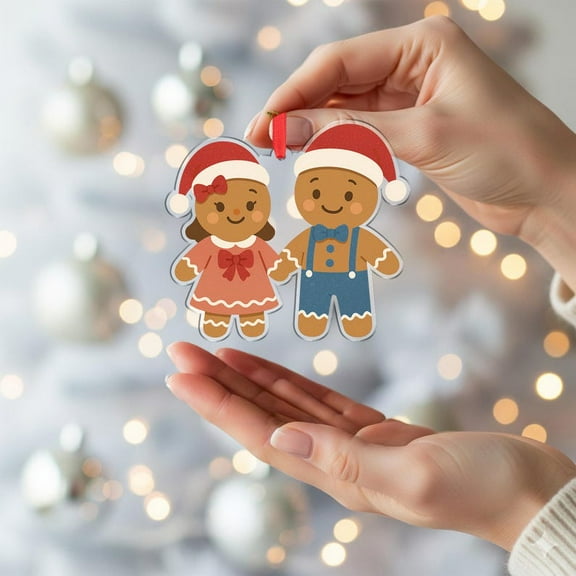 ViciArt Gingerbread Couple Christmas Ornament – Cute Holiday Tree Hanging Decoration with Santa Hats