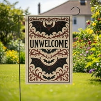 ViciArt Gothic Halloween Garden Flag – 12”x18” Unwelcome Bat Outdoor Decor, Spooky Yard Banner