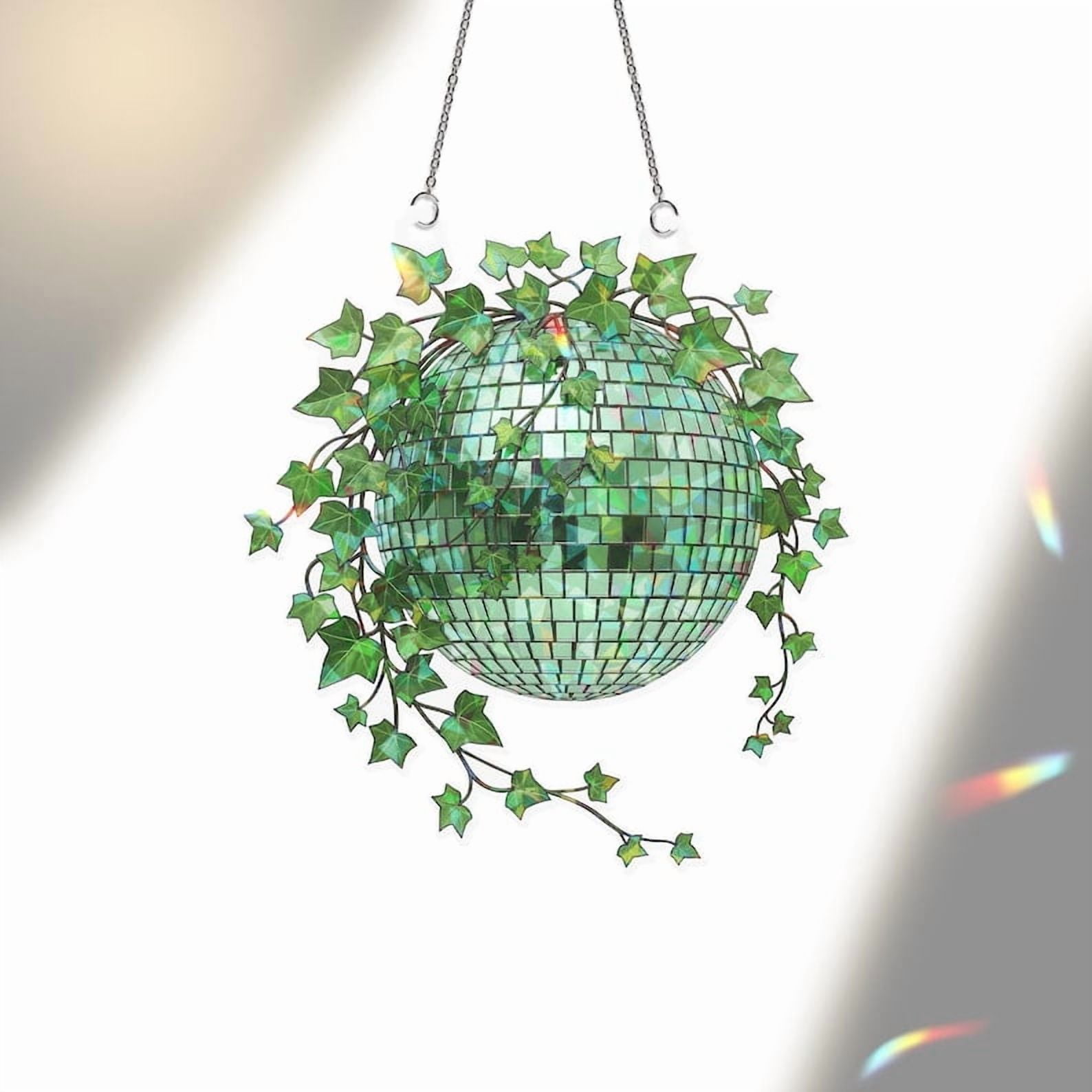 ViciArt Green Disco Ball Suncatcher – 9" Holographic Acrylic Ivy Planter Window Hanging, Boho Décor