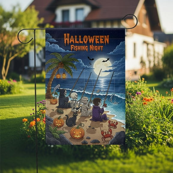 ViciArt Halloween Fishing Night Garden Flag – 12”x18” Spooky Outdoor Yard Decor