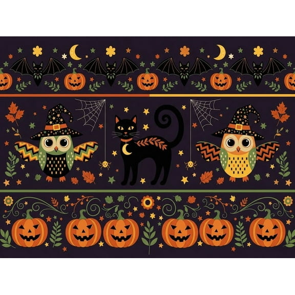 ViciArt Halloween Owl & Black Cat Tapestry – 30"x40" Polyester Pumpkin Bat Fall Wall Hanging