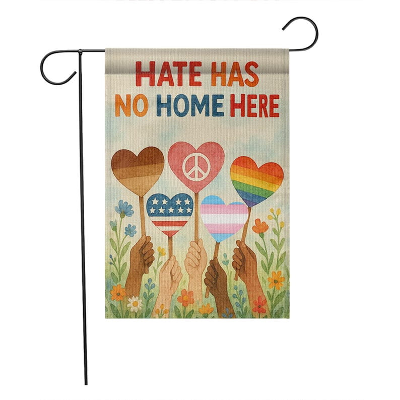 ViciArt Hate Has No Home Here Garden Flag – 28”x40” Inclusive Yard Flag, Peace and Equality Outdoor Decor