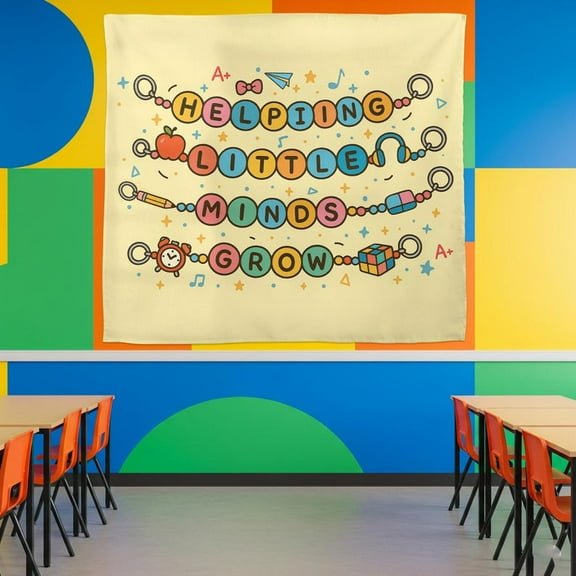 ViciArt Helping Little Minds Grow Classroom Tapestry – 30"x40" Polyester Preschool Teacher Wall Banner, Cute Motivational School Decor