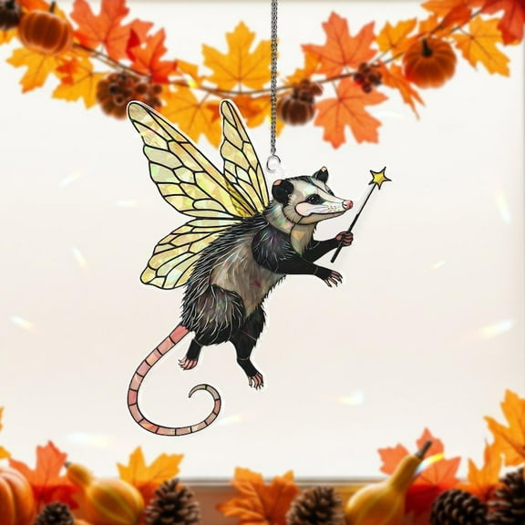ViciArt Holographic Opossum Suncatcher, 6" Acrylic Window Hanging, Cottagecore Decor