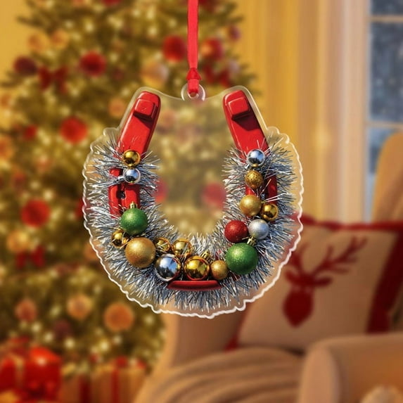 ViciArt Horseshoe Christmas Ornament – Rustic Farmhouse Holiday Tree Decoration with Tinsel & Baubles