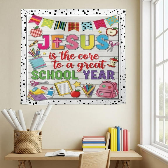 ViciArt Jesus Is the Core to a Great School Year Tapestry – 40"x60" Polyester Christian Classroom Wall Banner Decor