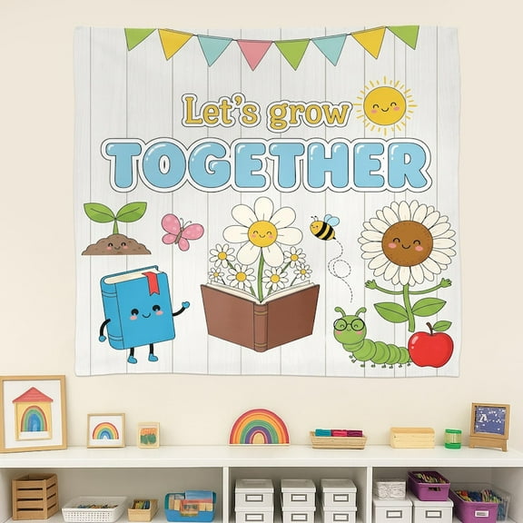 ViciArt Let’s Grow Together Tapestry, 30"x40" Polyester Classroom Wall Hanging, Cute Teacher Decor