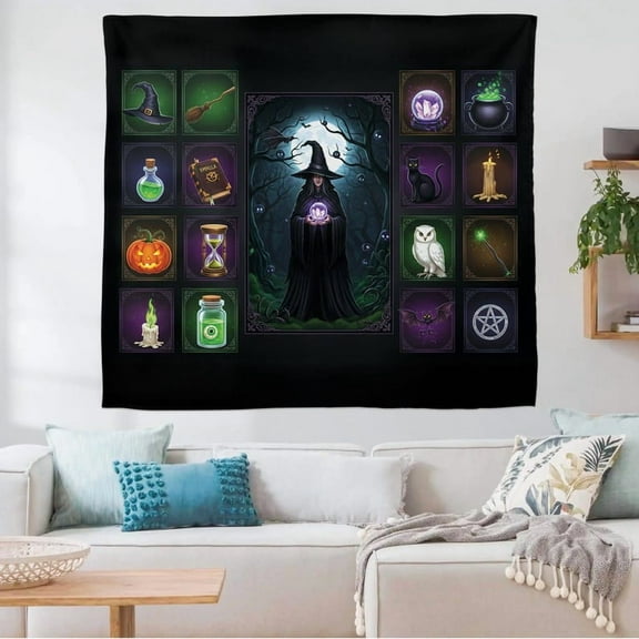 ViciArt Mystic Witch Wall Tapestry – 30"x40" Polyester Halloween Decor with Potions & Occult Symbols