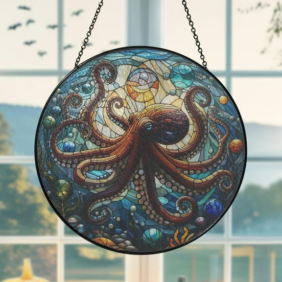 ViciArt Octopus Glass Suncatcher – UV Printed Ocean Animal Window Hanging, Sea Life Decor
