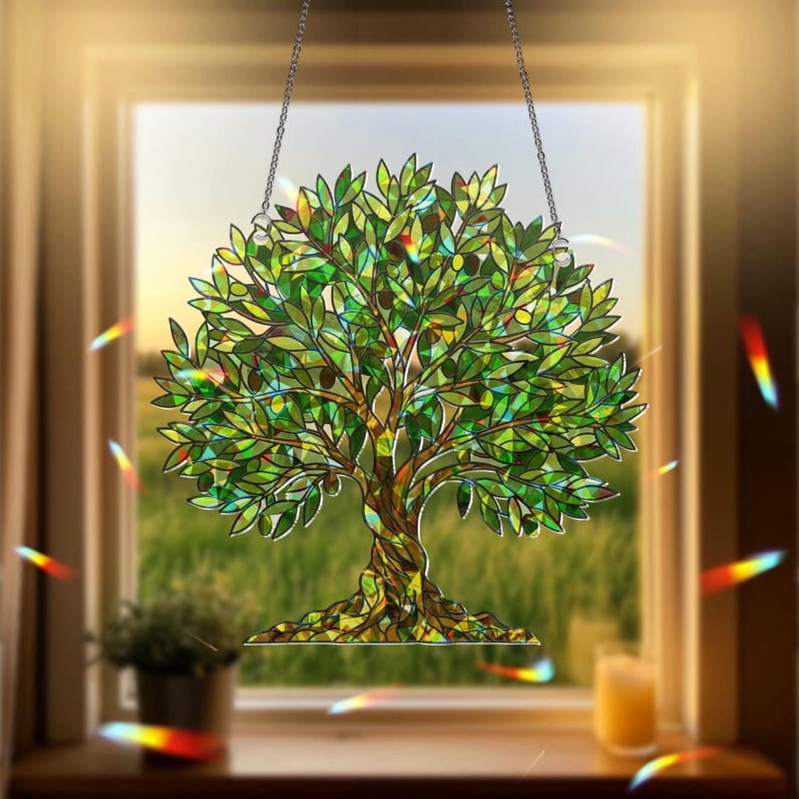 ViciArt Olive Tree Holographic Acrylic Window Hanging, Green, 12" Stained Glass Style Suncatcher Decor