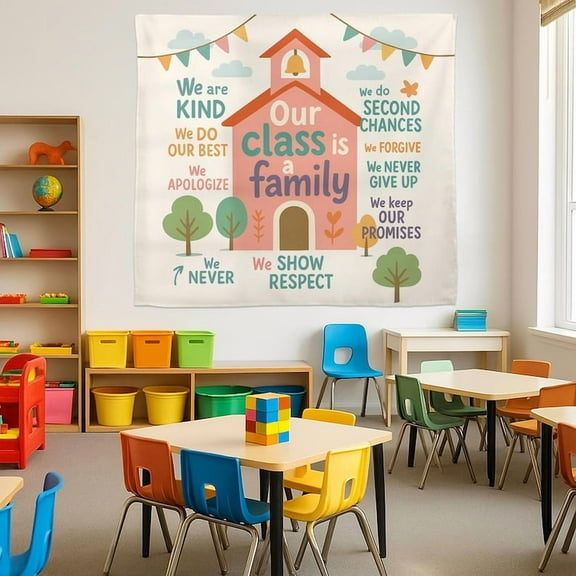 ViciArt Our Class Is a Family Tapestry – 60"x80" Polyester Classroom Wall Hanging, Motivational Teacher Poster, Back to School Decor