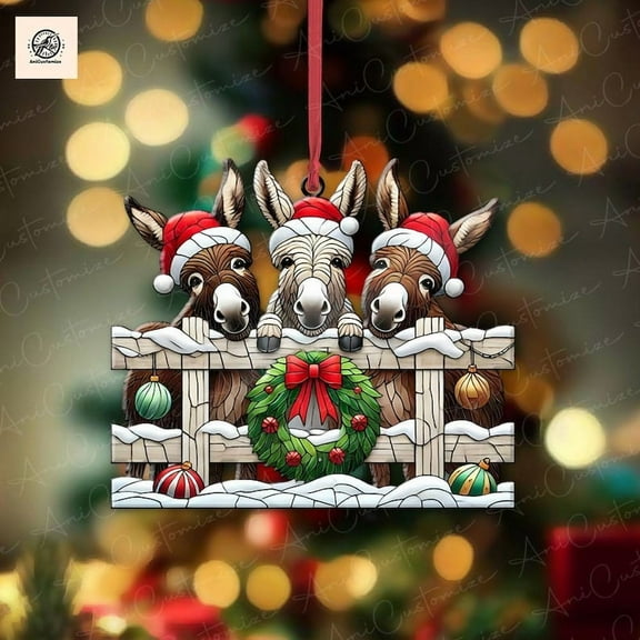 ViciArt Peeking Donkey Christmas Ornament, Funny Holiday Decor, Donkey Lover Gift, Acrylic