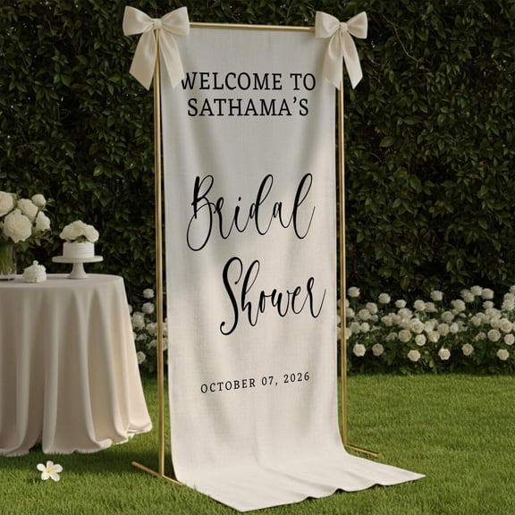 ViciArt Personalized White Fabric Bridal Shower Banner